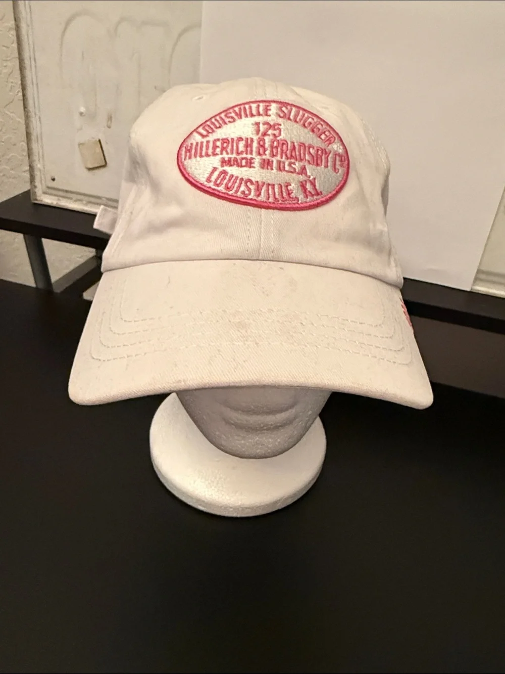 Louisville Slugger White Baseball Cap with Pink Logo